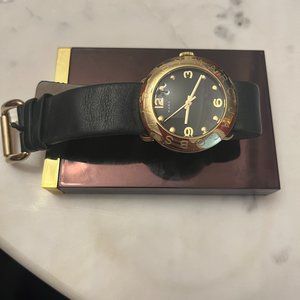 Marc By Marc Jacobs Black Leather Watch With Gold Accent